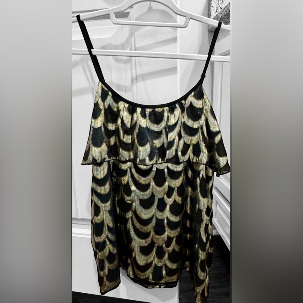 New With Tags—Glam Gold & Black Top with Thin Adjustable Straps—Size Medium